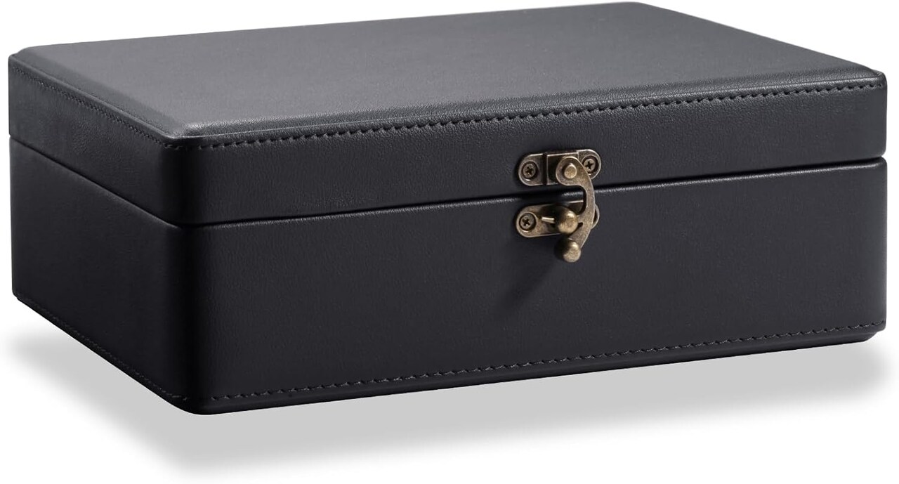 2-Layer Floating Effect Jewelry Box for Women – Premium PU Leather Organizer with Detachable Tray for Rings, Earrings, Necklaces & Bracelets, Elegant Black Case (Black)
